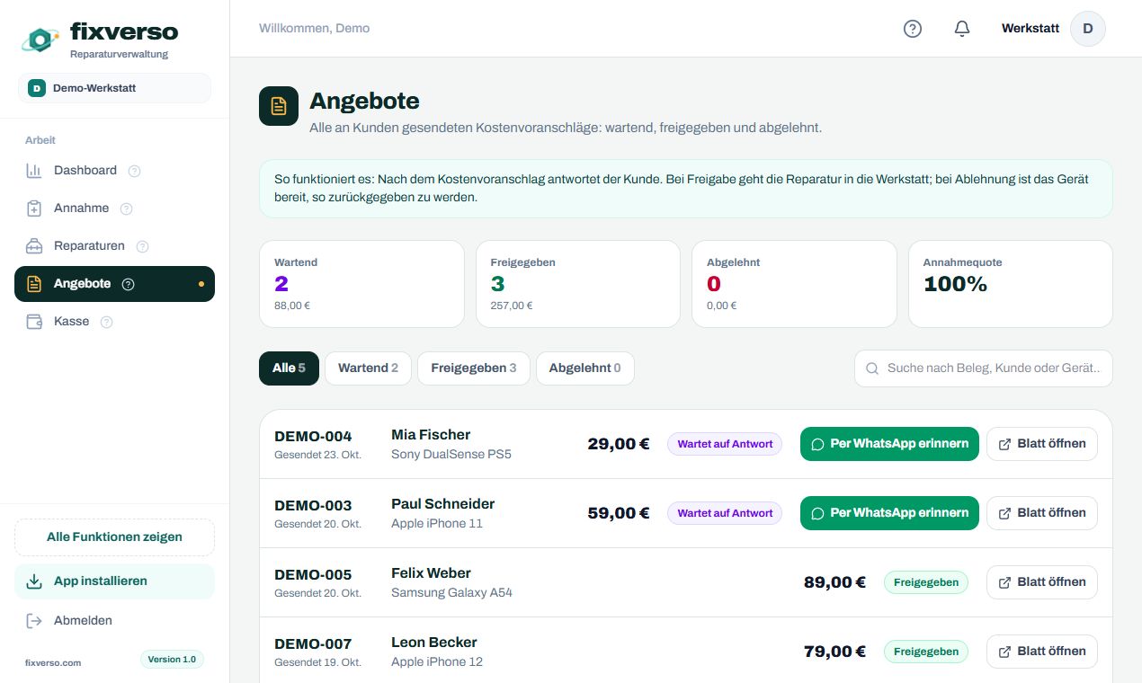 Das Angebot kommt per WhatsApp und wird am Telefon freigegeben
