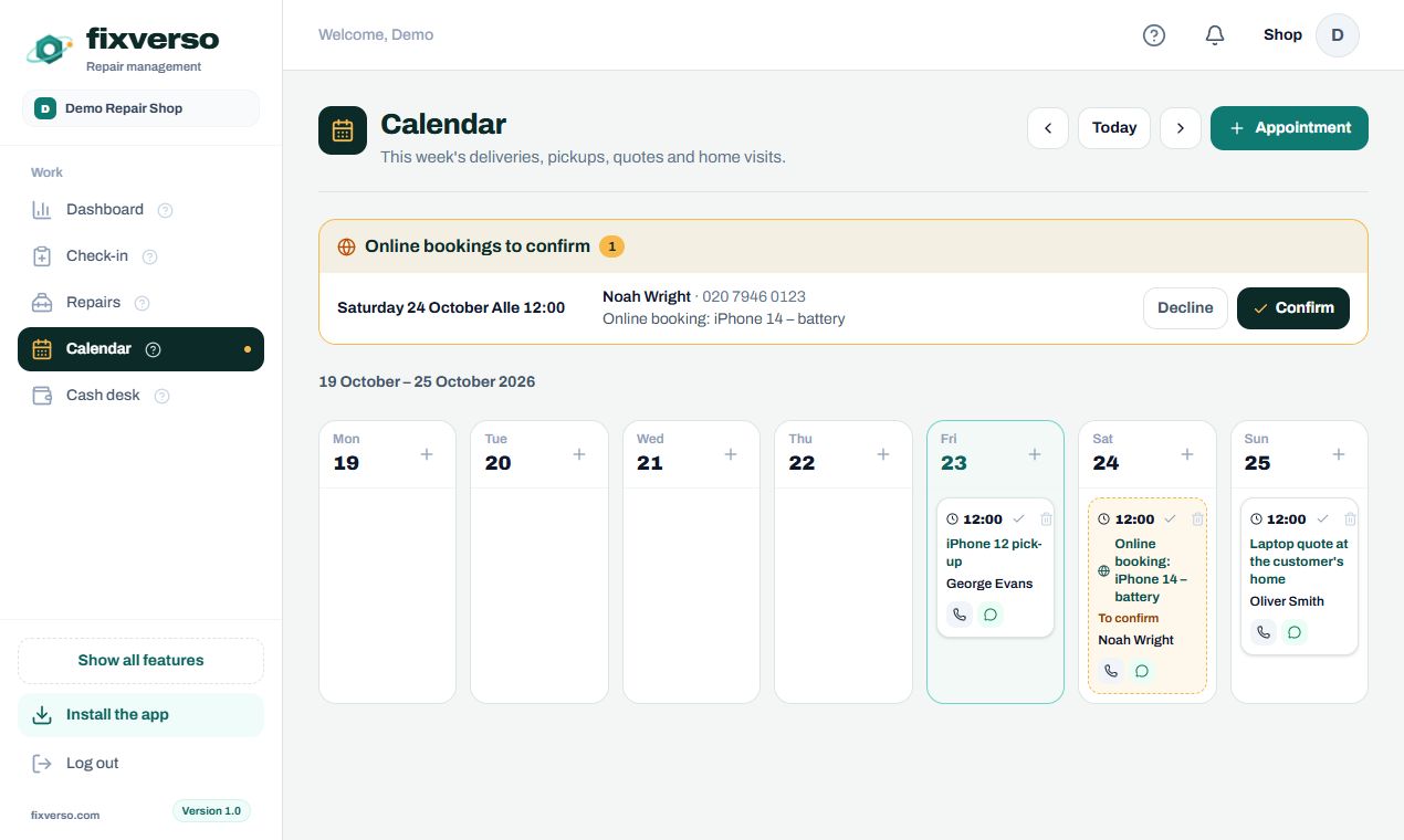 Agenda and online booking