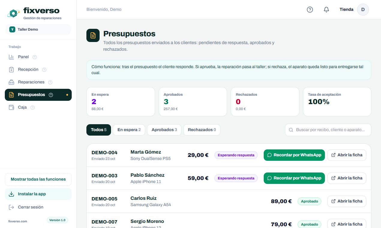 El presupuesto llega por WhatsApp y se aprueba desde el móvil