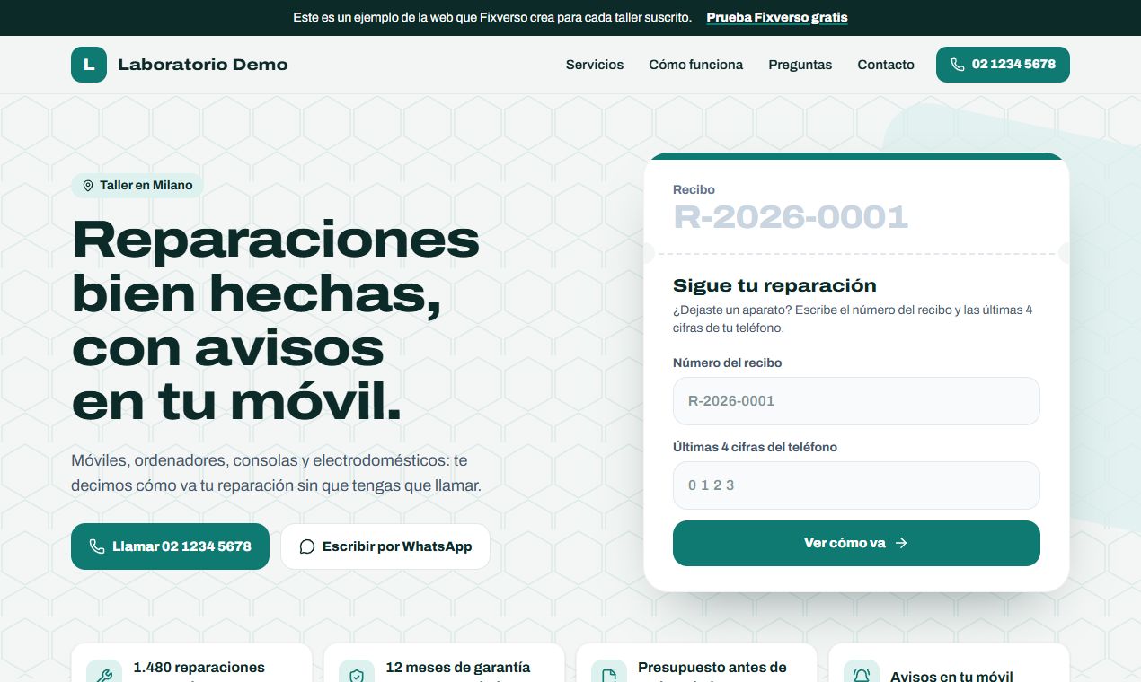 La web del taller, incluida