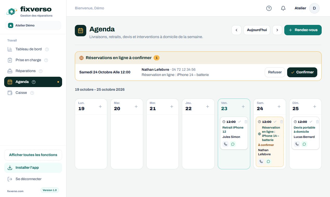 Agenda et réservation en ligne