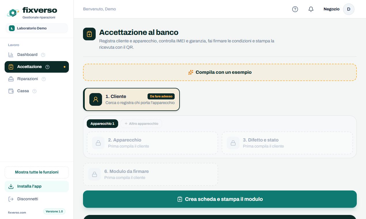 Accetta un apparecchio in un minuto