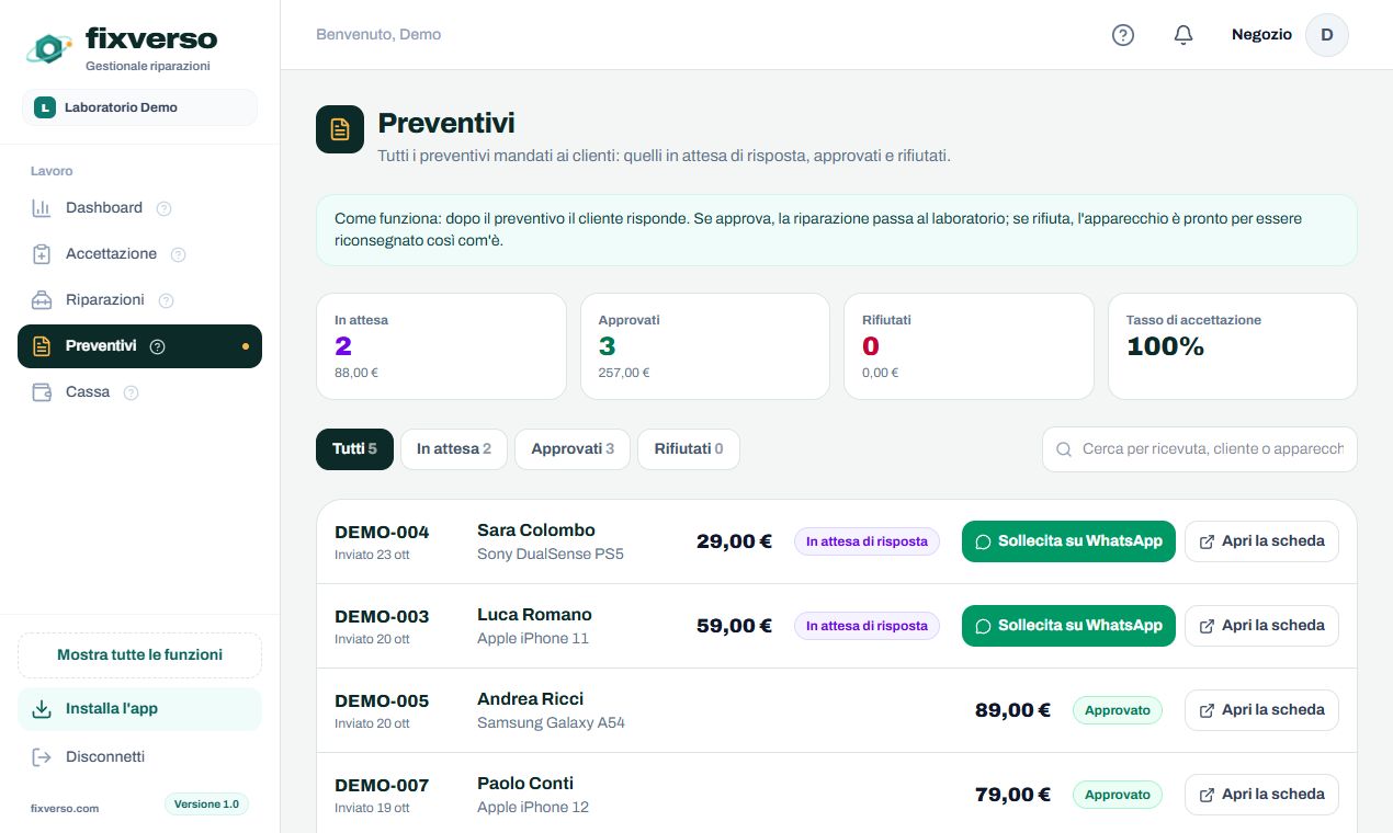 Il preventivo arriva su WhatsApp e si approva dal telefono