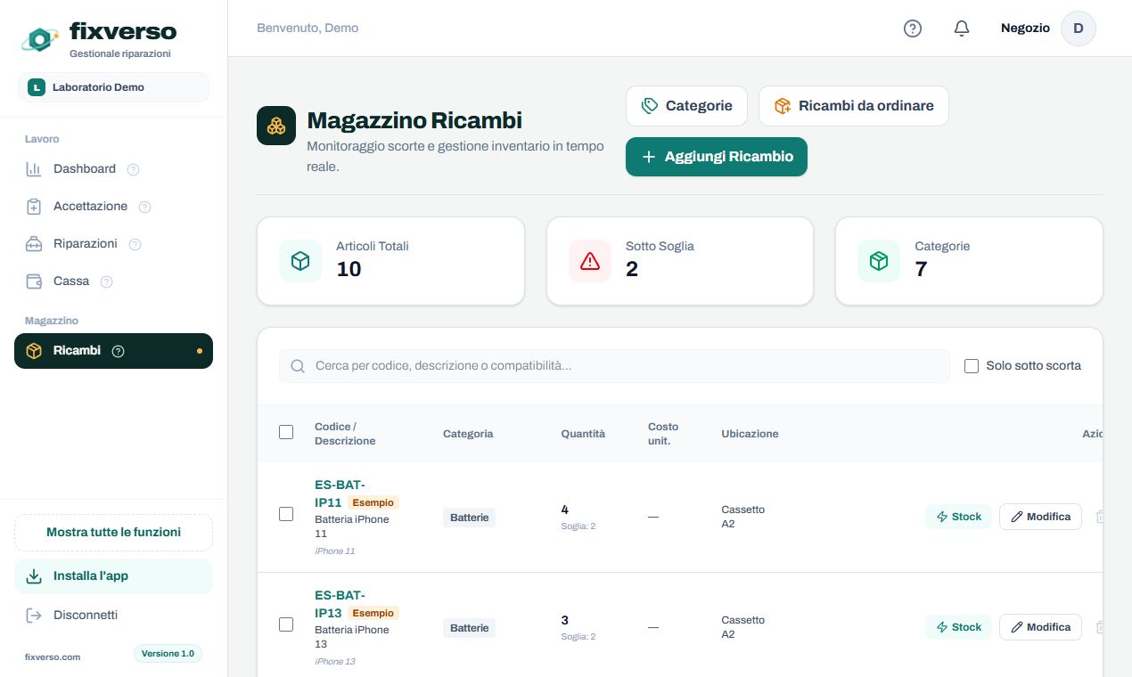 Magazzino e fornitori senza fogli sparsi